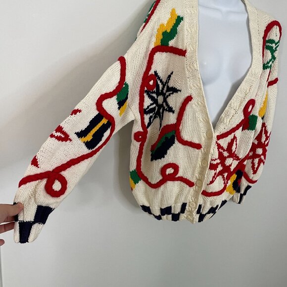 Izod Vintage NAUTICAL CHUNKY Cardigan Sweater Womens Sz M Old Money Hand Knit - Picture 5 of 14